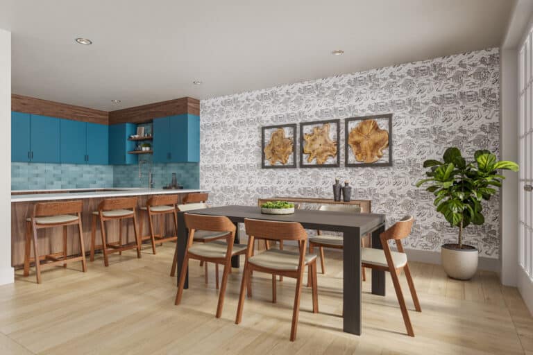 Villa Rotonda clubhouse with bar and seating area