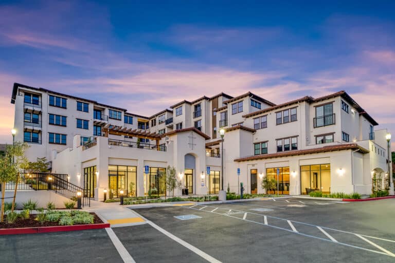 Villa Rotonda Apartments in Santa Rosa twilight leasing building.